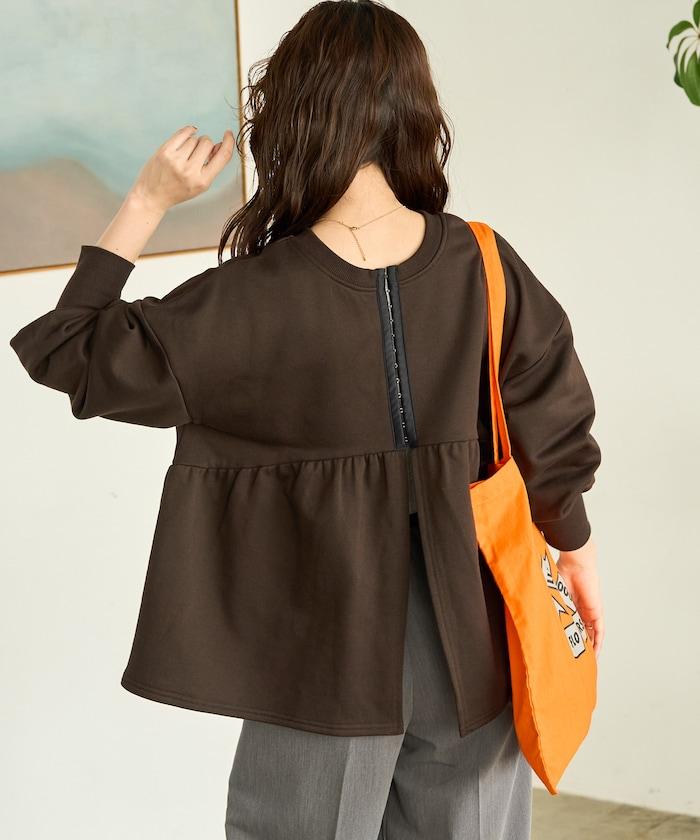 門襟開扣荷葉下襬兩穿衛衣套頭衫