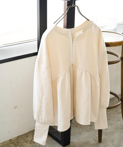 門襟開扣荷葉下襬兩穿衛衣套頭衫