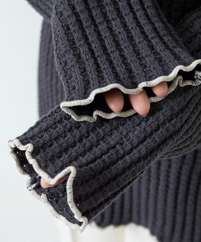 重磅華夫格卷邊高領針織衫