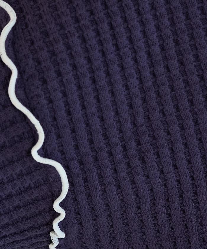 重磅華夫格卷邊高領針織衫