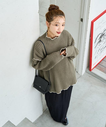 重磅華夫格卷邊高領針織衫