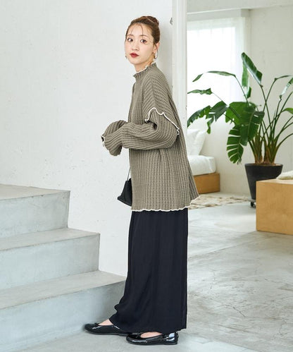 重磅華夫格卷邊高領針織衫