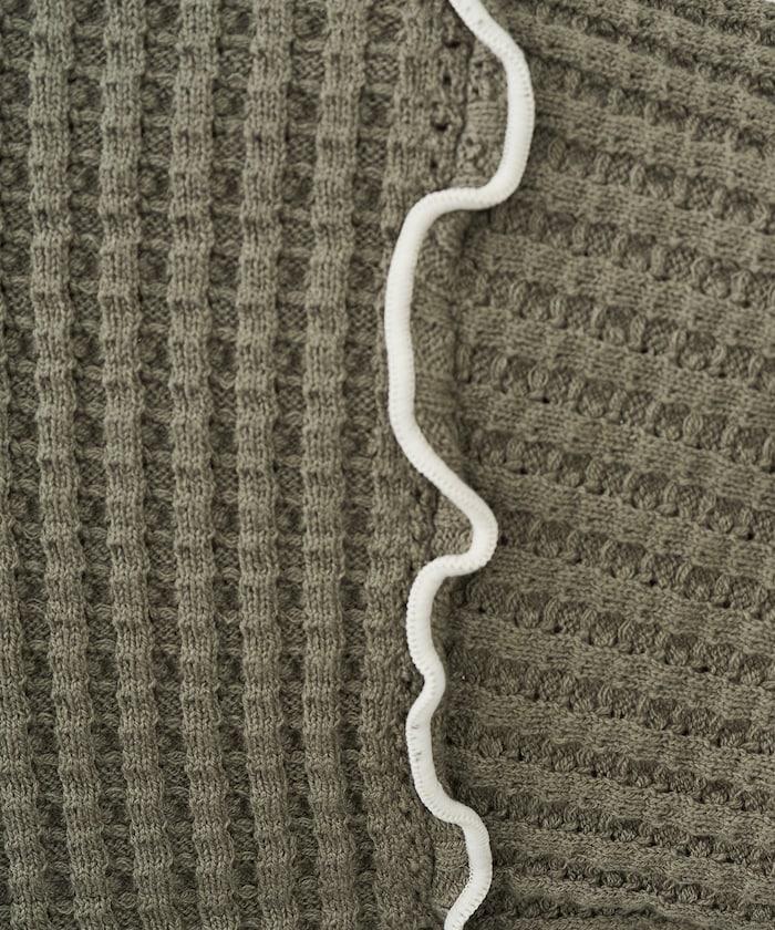 重磅華夫格卷邊高領針織衫