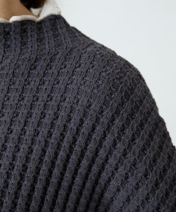 重磅華夫格卷邊高領針織衫