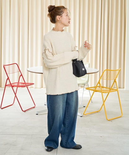 重磅華夫格卷邊高領針織衫