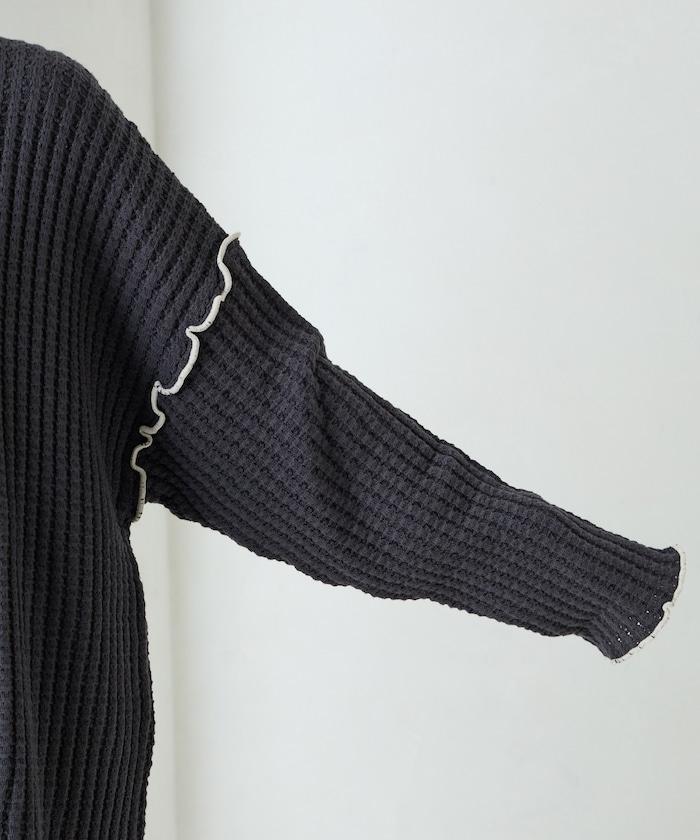 重磅華夫格卷邊高領針織衫