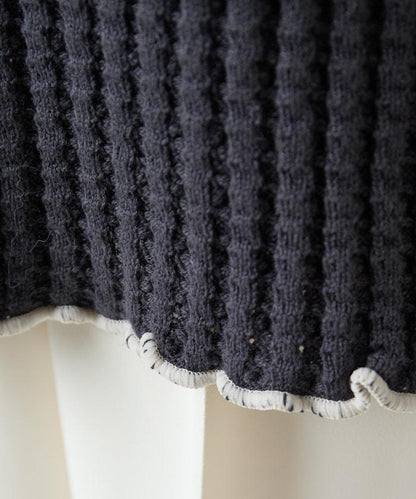 重磅華夫格卷邊高領針織衫