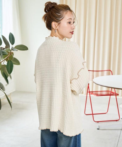 重磅華夫格卷邊高領針織衫