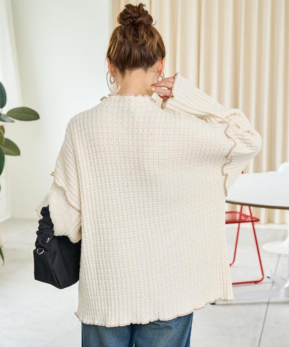 重磅華夫格卷邊高領針織衫