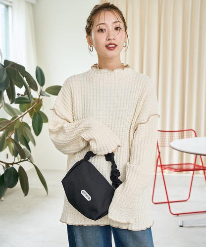 重磅華夫格卷邊高領針織衫