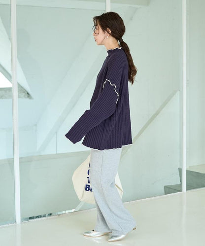 重磅華夫格卷邊高領針織衫