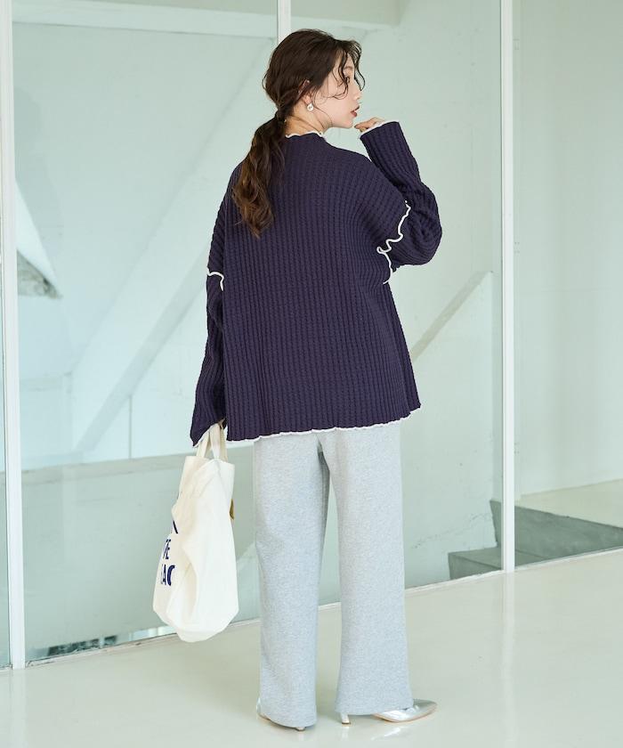 重磅華夫格卷邊高領針織衫