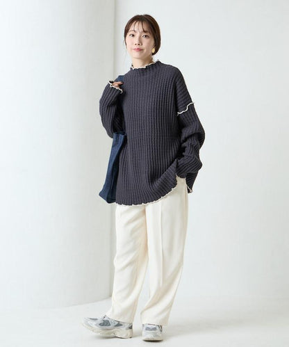 重磅華夫格卷邊高領針織衫