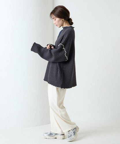 重磅華夫格卷邊高領針織衫