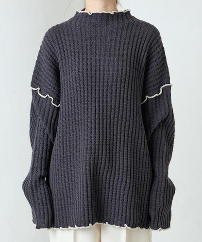 重磅華夫格卷邊高領針織衫