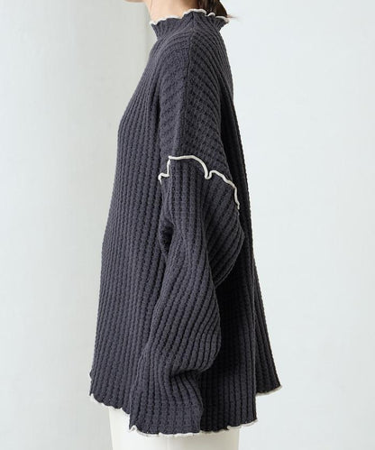 重磅華夫格卷邊高領針織衫