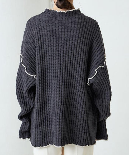 重磅華夫格卷邊高領針織衫