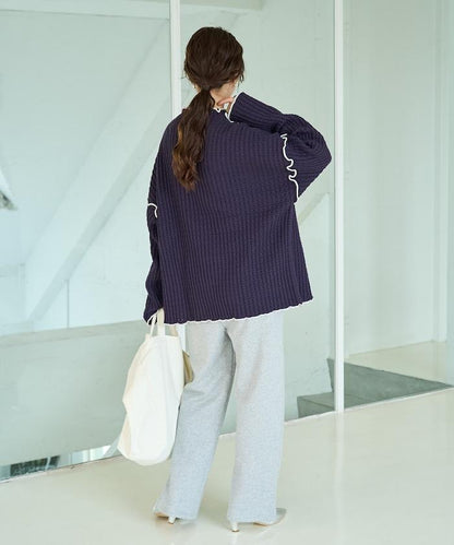 重磅華夫格卷邊高領針織衫