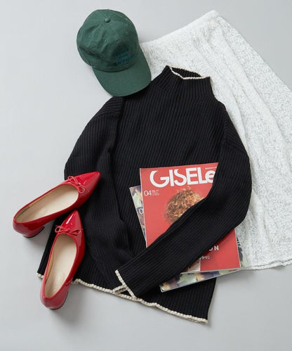 拼色條紋羅紋高領套頭衫