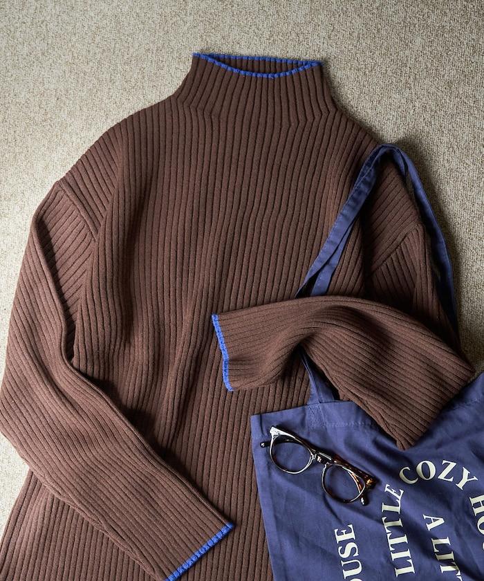 拼色條紋羅紋高領套頭衫