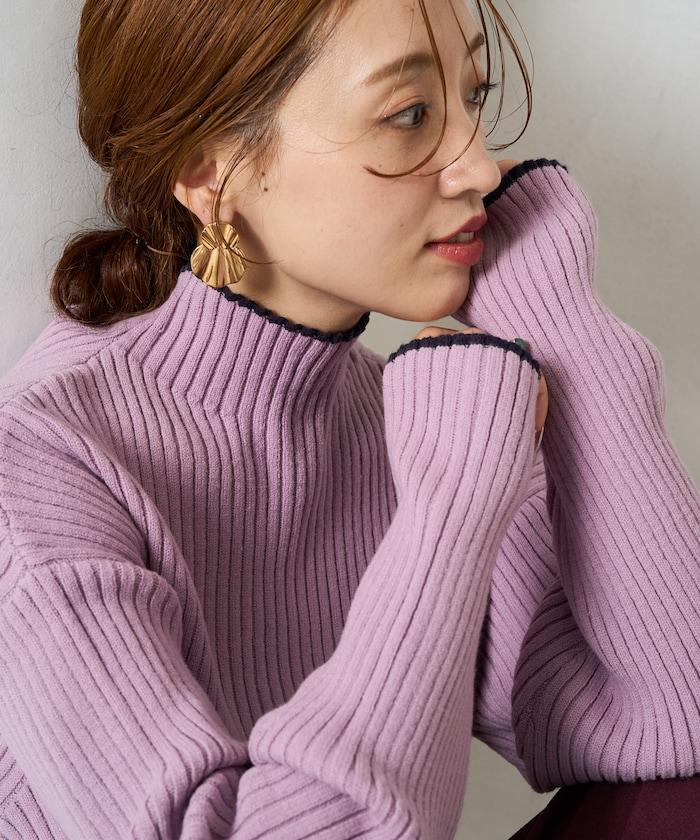 拼色條紋羅紋高領套頭衫