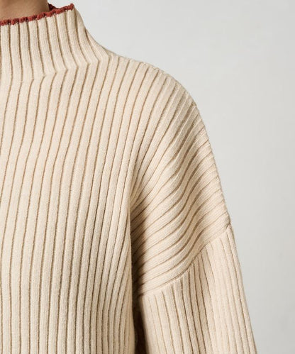 拼色條紋羅紋高領套頭衫