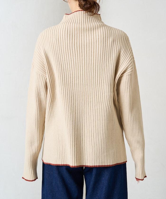 拼色條紋羅紋高領套頭衫