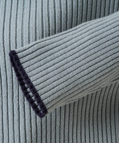 拼色條紋羅紋高領套頭衫