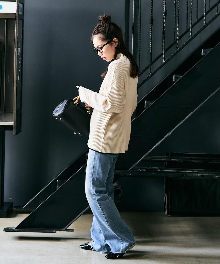 拼色條紋羅紋高領套頭衫