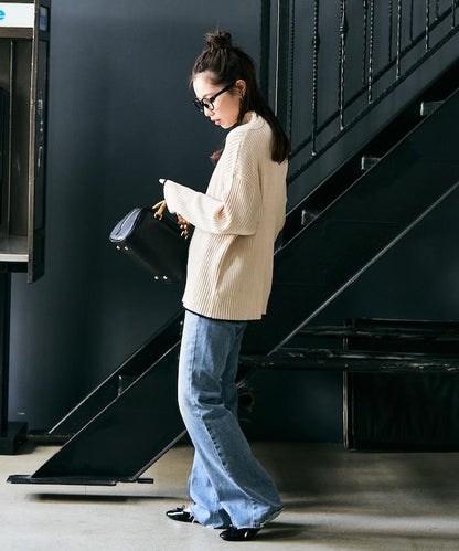 拼色條紋羅紋高領套頭衫