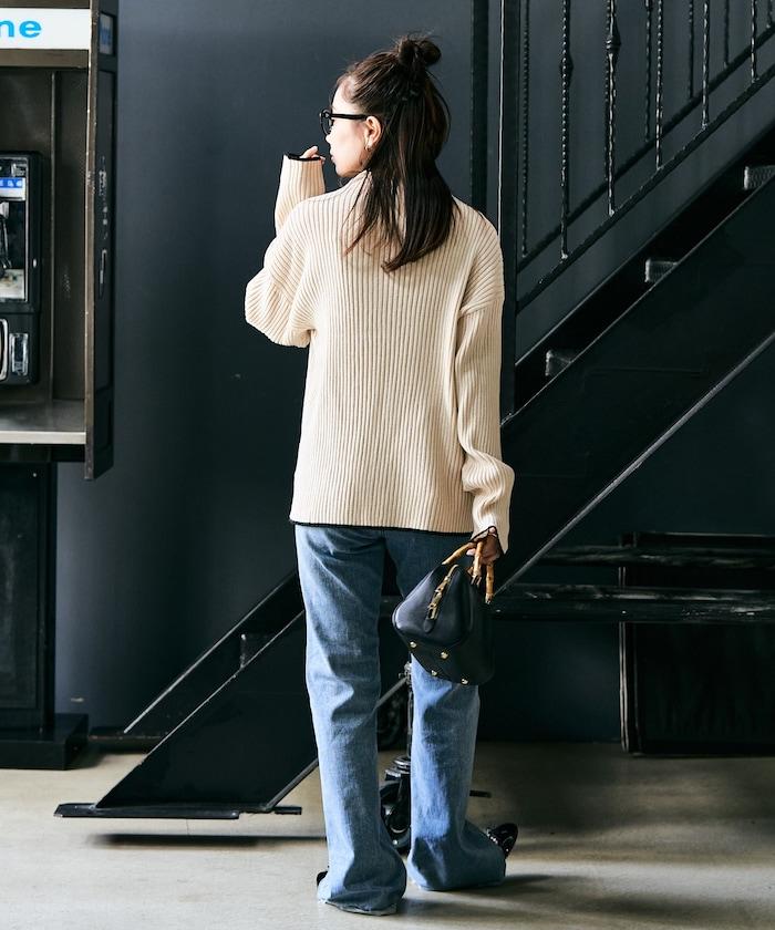 拼色條紋羅紋高領套頭衫