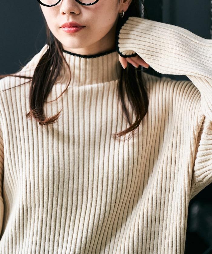 拼色條紋羅紋高領套頭衫