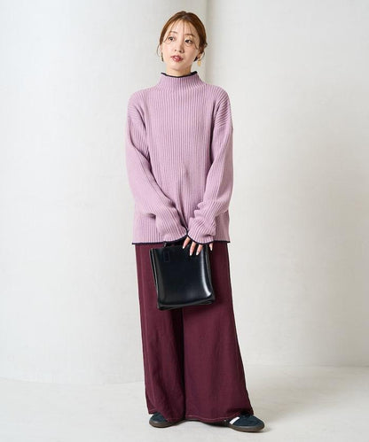 拼色條紋羅紋高領套頭衫