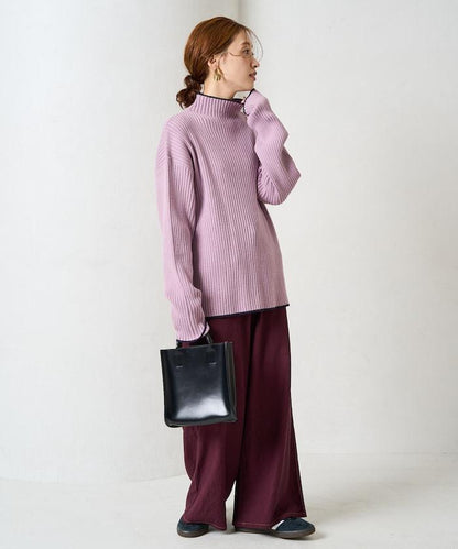 拼色條紋羅紋高領套頭衫