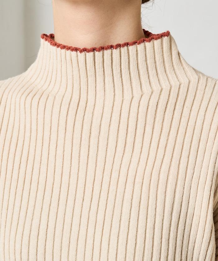 拼色條紋羅紋高領套頭衫