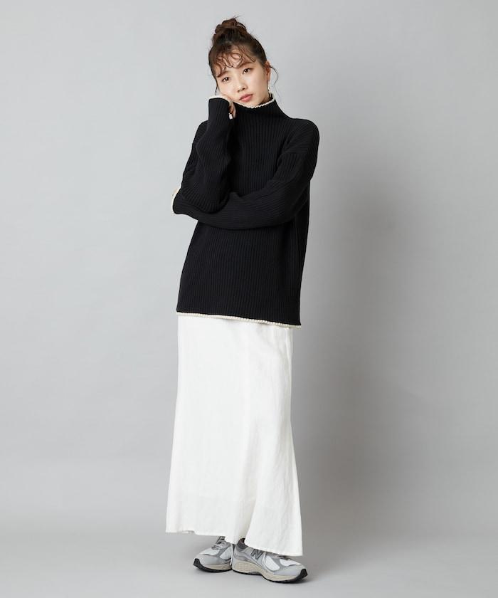 拼色條紋羅紋高領套頭衫