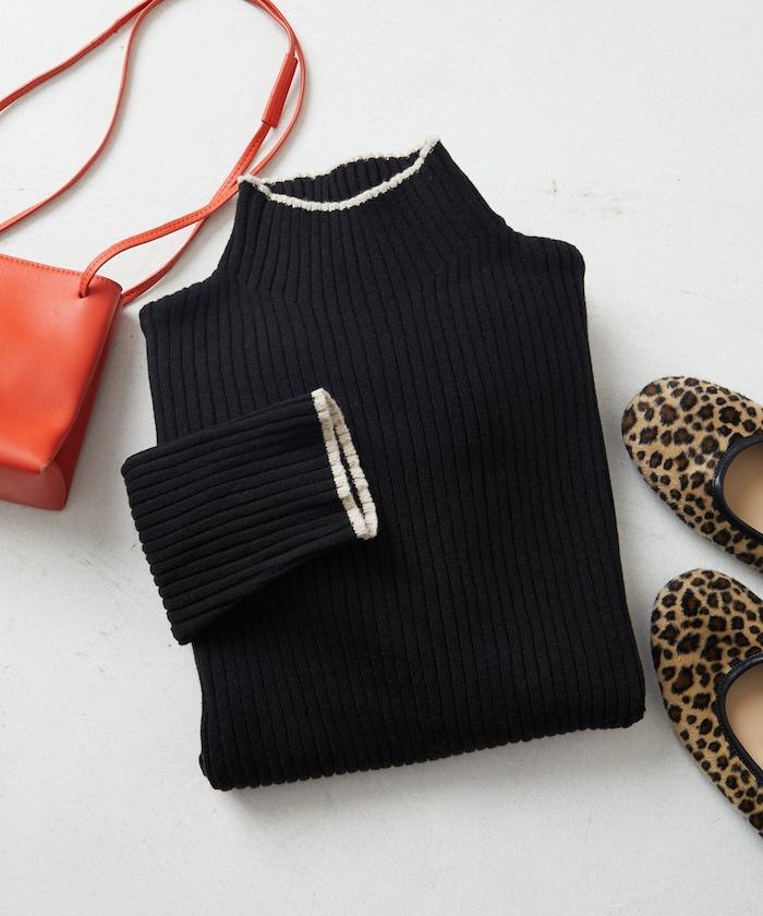 拼色條紋羅紋高領套頭衫