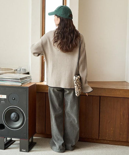 拼色條紋羅紋高領套頭衫