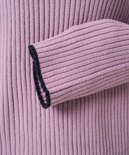 拼色條紋羅紋高領套頭衫