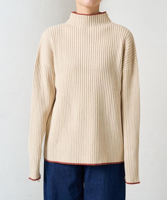 拼色條紋羅紋高領套頭衫