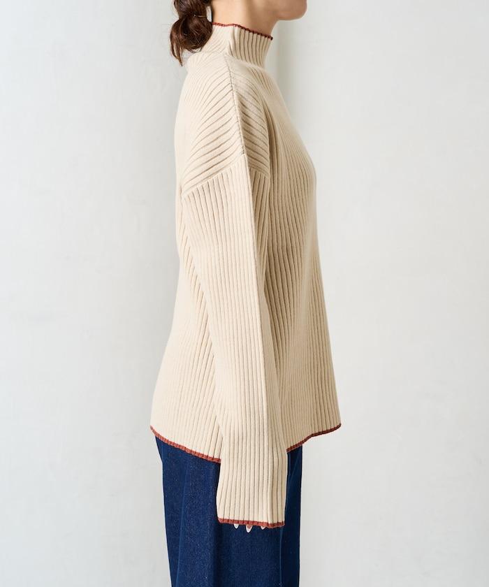 拼色條紋羅紋高領套頭衫