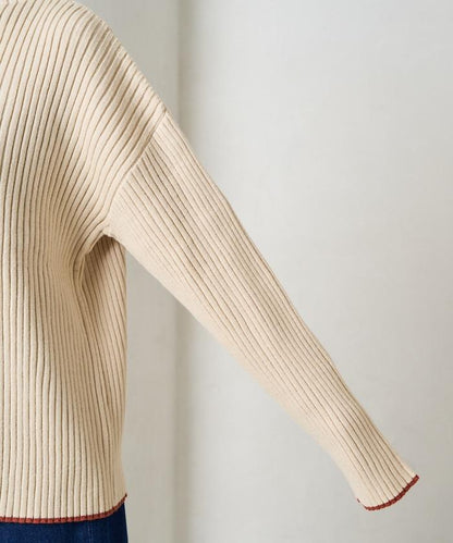 拼色條紋羅紋高領套頭衫