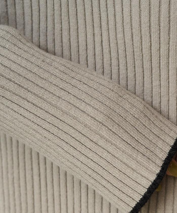 拼色條紋羅紋高領套頭衫