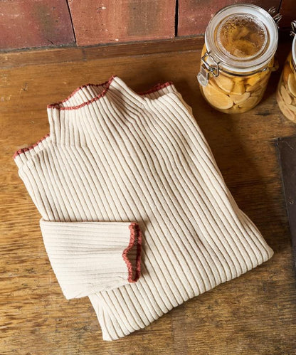 拼色條紋羅紋高領套頭衫