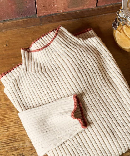 拼色條紋羅紋高領套頭衫