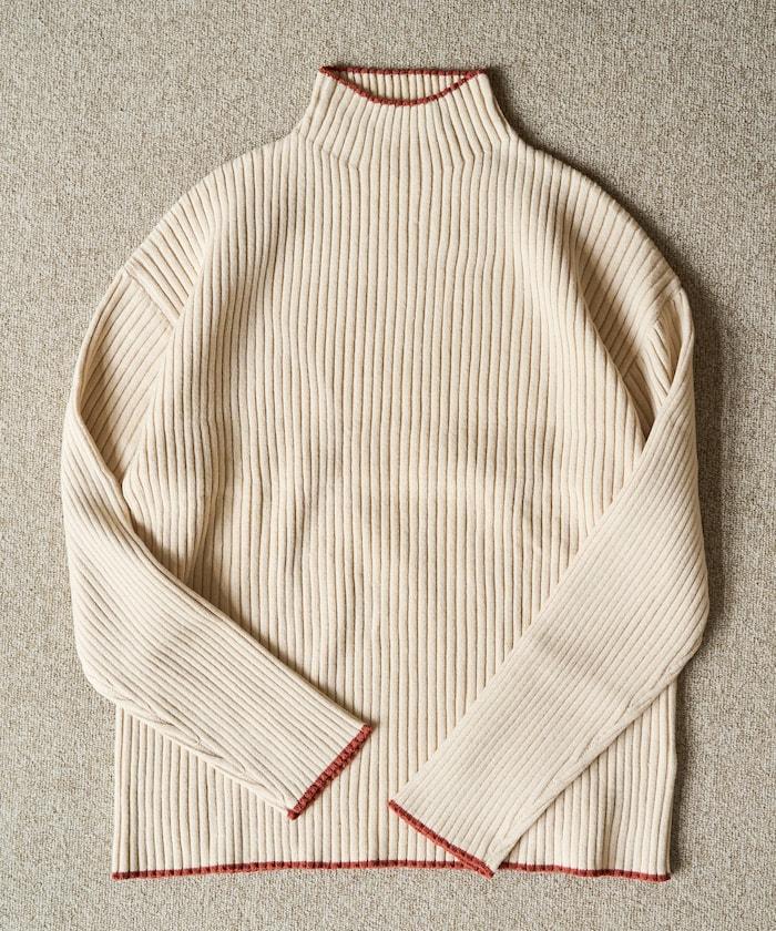 拼色條紋羅紋高領套頭衫