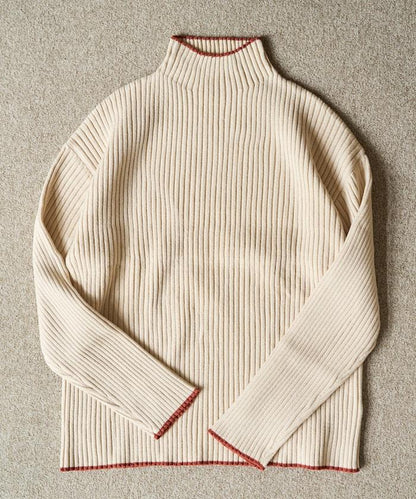 拼色條紋羅紋高領套頭衫