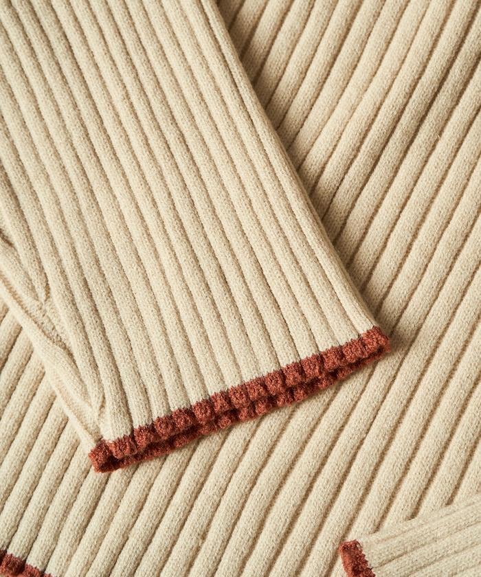 拼色條紋羅紋高領套頭衫