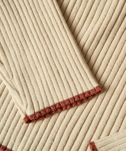 拼色條紋羅紋高領套頭衫