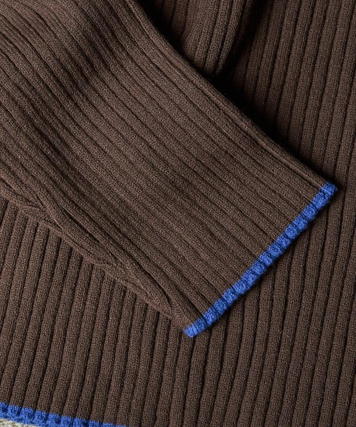 拼色條紋羅紋高領套頭衫